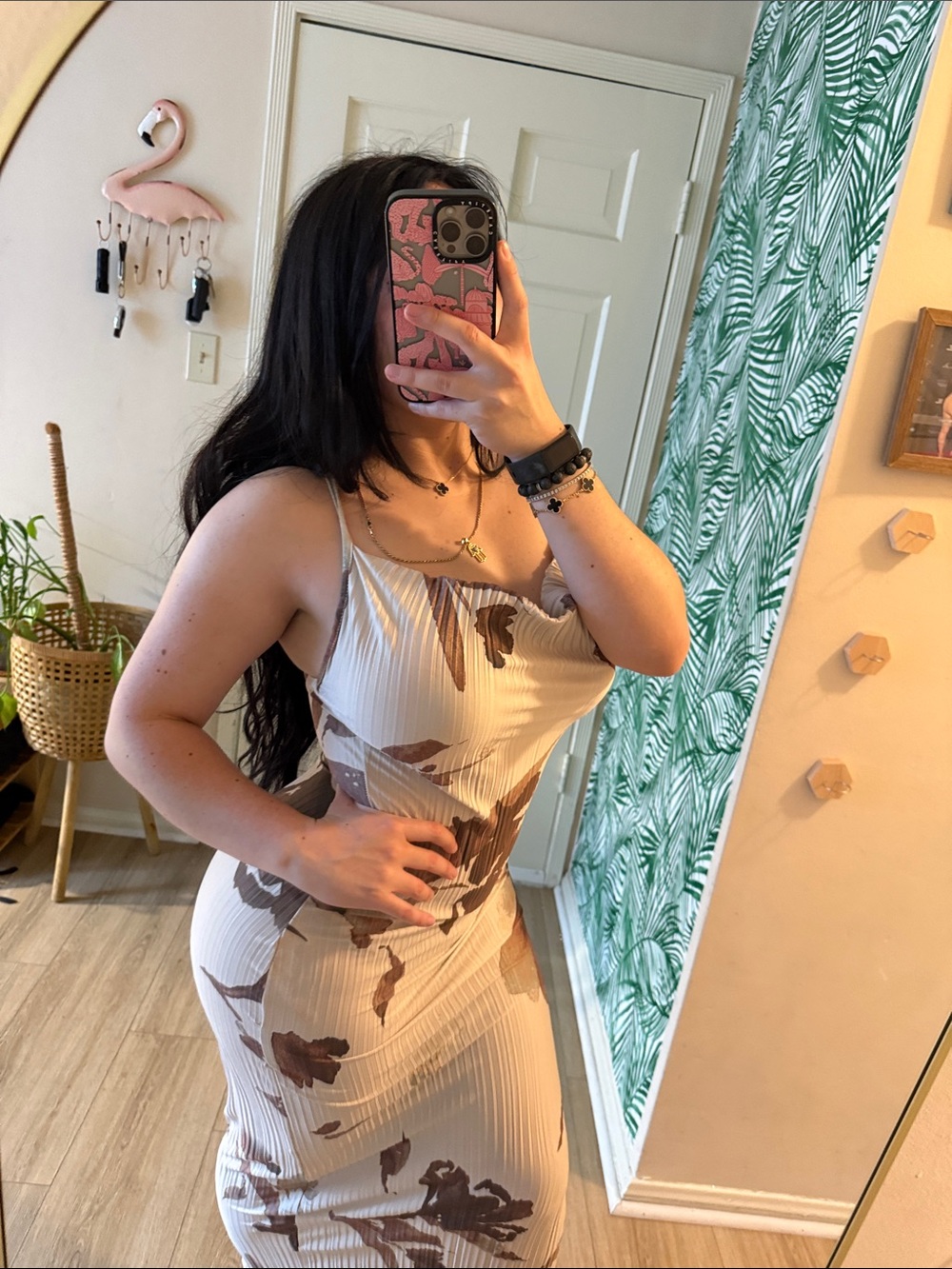 PrettyLittleThing Cream Maxi Dress with Brown Floral Print